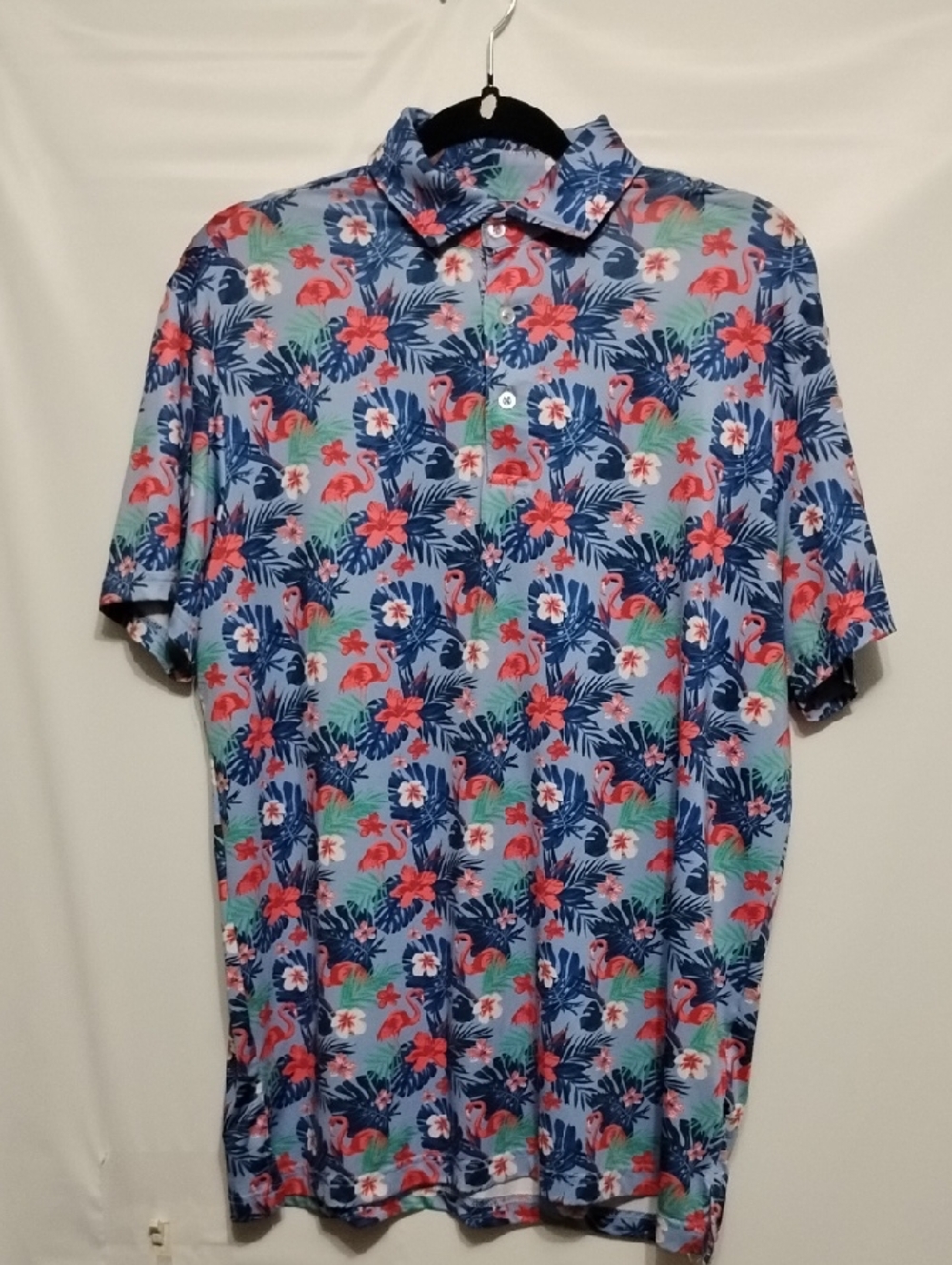 Tailorbyrd Men's‎ Short-Sleeve Tropical Polo - Blue with Pink
